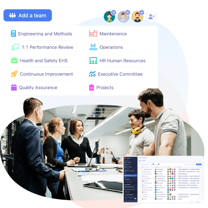 Multidisciplinary team management with Tervene. Collaboration between operation, production teams and support groups on the factory floor