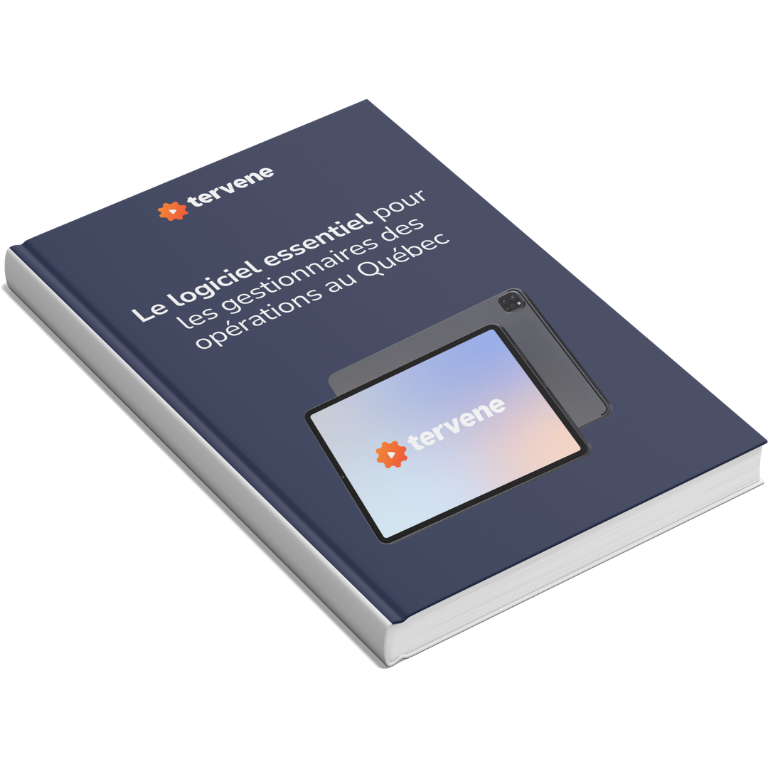 La tablette présente le livre électronique Tervene Gemba Walk ; le livre à couverture rigide met en avant les solutions de management visuel.