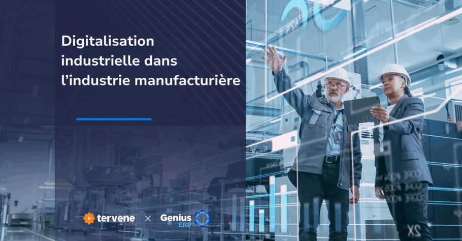 Deux responsables en usine analysent un affichage numérique. Visuel d’en-tête pour un guide 2026 sur la transformation digitale en manufacture.