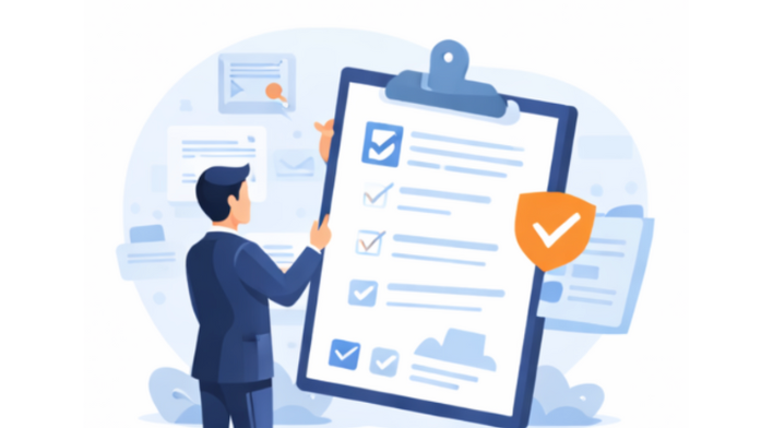 Illustration of a person using a checklist on a clipboard, highlighting Tervene’s Visual Management solution.